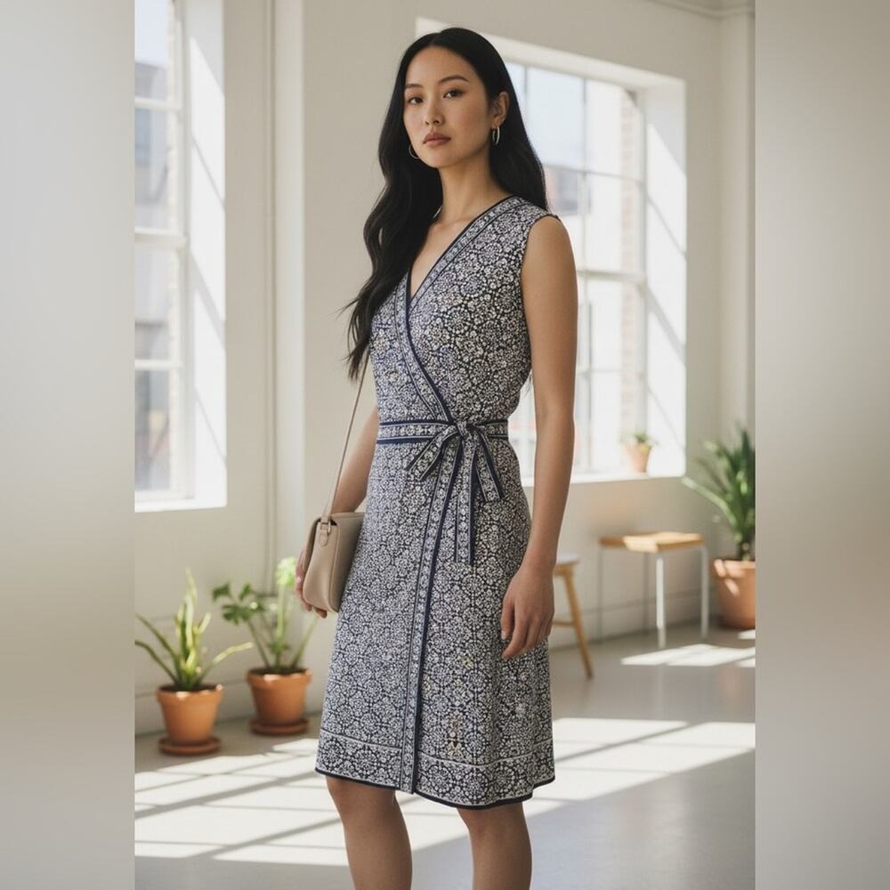 Max Studio London XL NWT Sleeveless Faux Wrap Geometric Print Dress